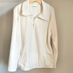 Denim&Co Cream Sweater with Ribbed Collar